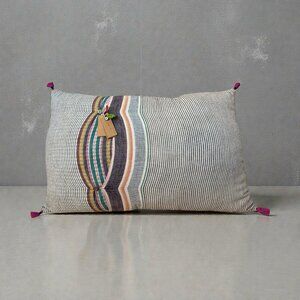 injiri Handwoven Lumbar Pillow 16” x 24” Ahir 06 Boho Indian Tassels Striped
